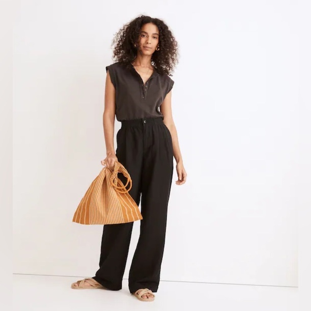 Madewell Linen-Blend Pull-On High-Rise Straight Pants Medium